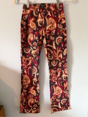 Paisley Boot Cut Stretch Pants - Red, Black, Tan & Cream